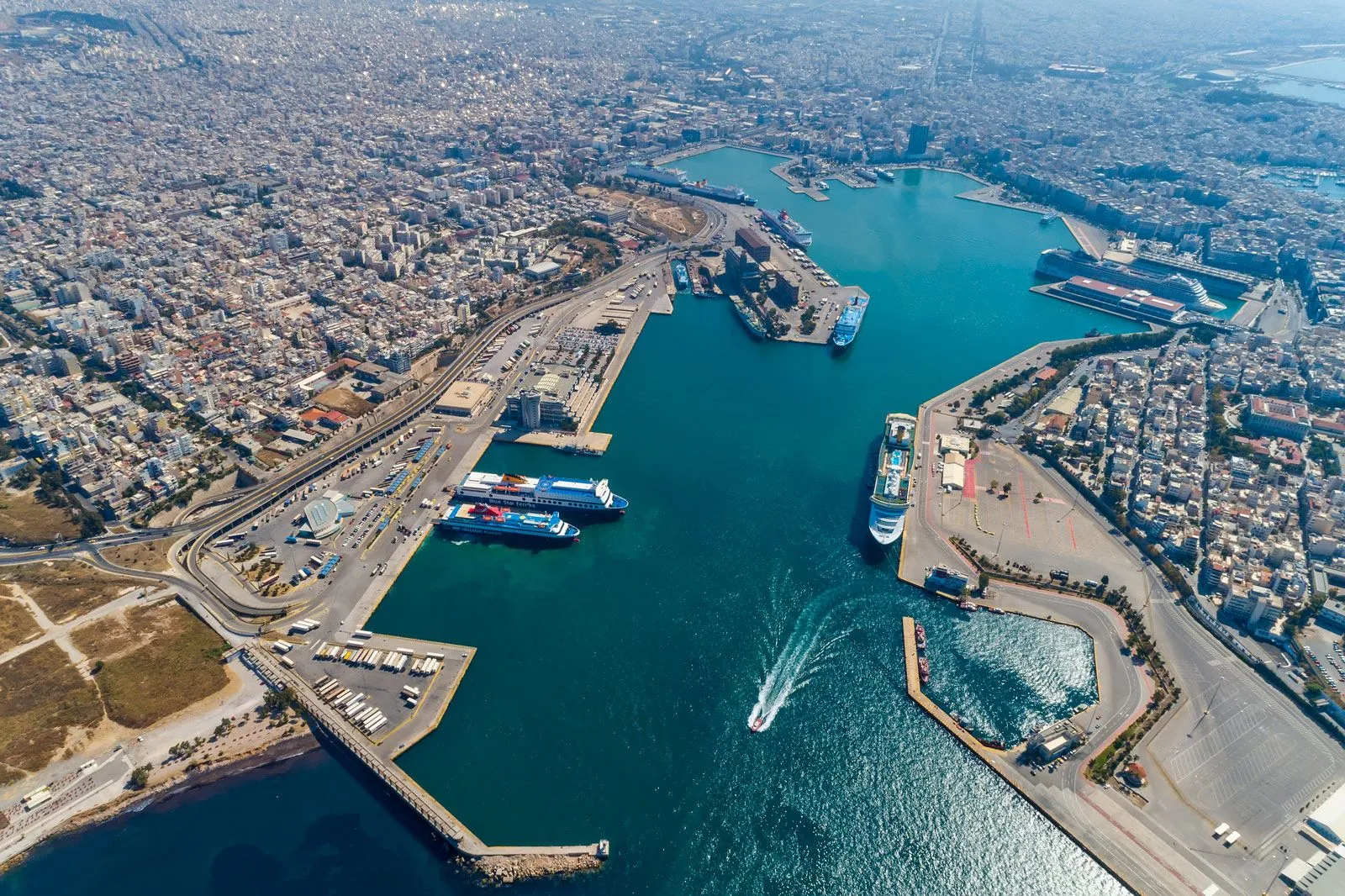 A ferry departing the port of Piraeus for the Greek islands